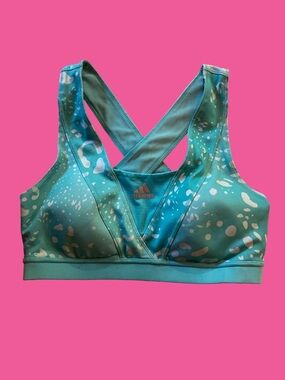 Adidas Supernova Teal Animal Print Sport Bra VFront/Crisscross Back Size Medium